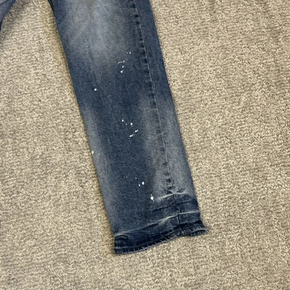True Religion Jeans Mens 34 Medium Wash Rocco Relaxed Skinny Stretch Splatter